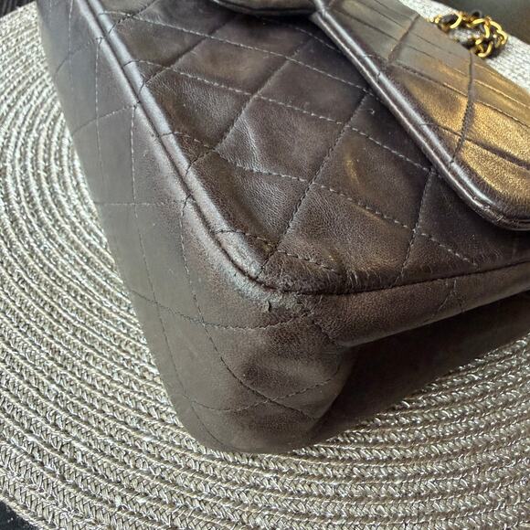 Vintage Chanel Medium Dark Brown Lambskin 24k Gold Plated Double Flap Bag - Picture 7 of 16